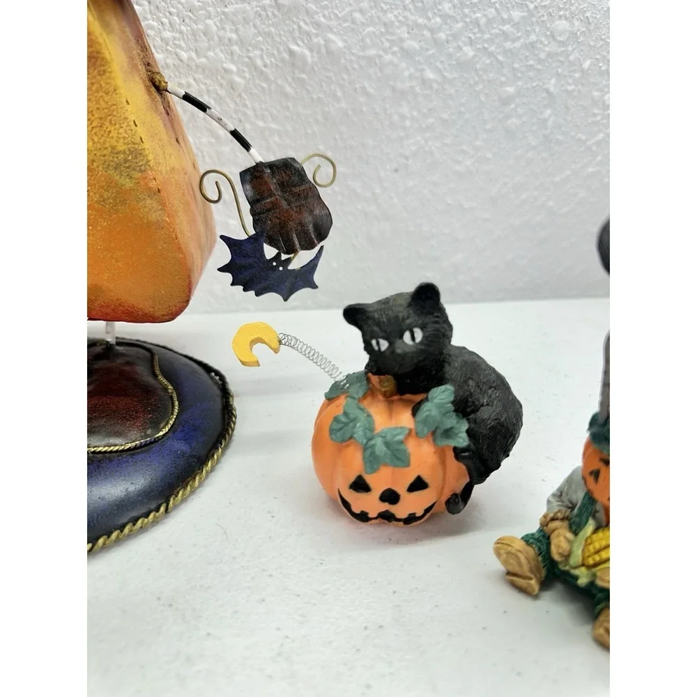 Vintage Halloween Decor Lot Candy Corn Dreamsicle Black Cats Pumpkin Basket 7 Pc